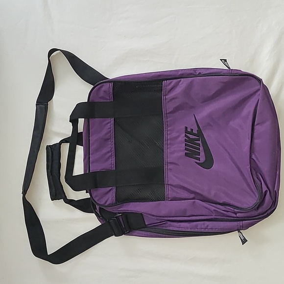 Vintage Nike Shoulder Bag Black Purple Sling Messenger Zip Pockets Handles vtg - Picture 1 of 17